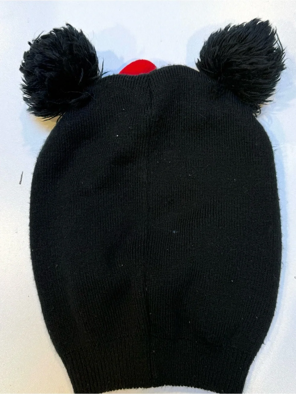 Disney Black Knit Minnie Balaclava Hat with Red Bow and Pom Ears